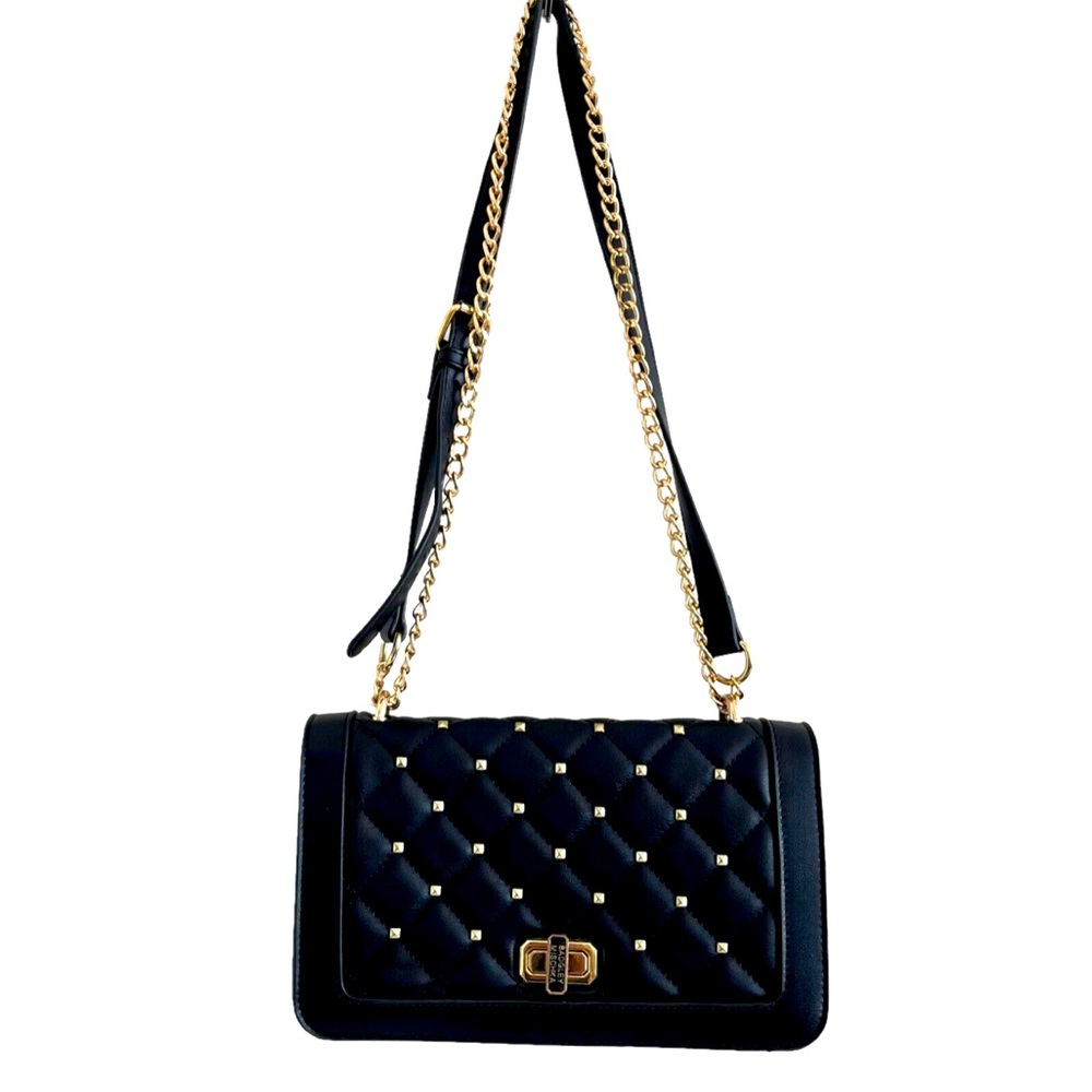 Badgley Mischka vegan medium quilted faux leather crossbody‎ bag Black & gold